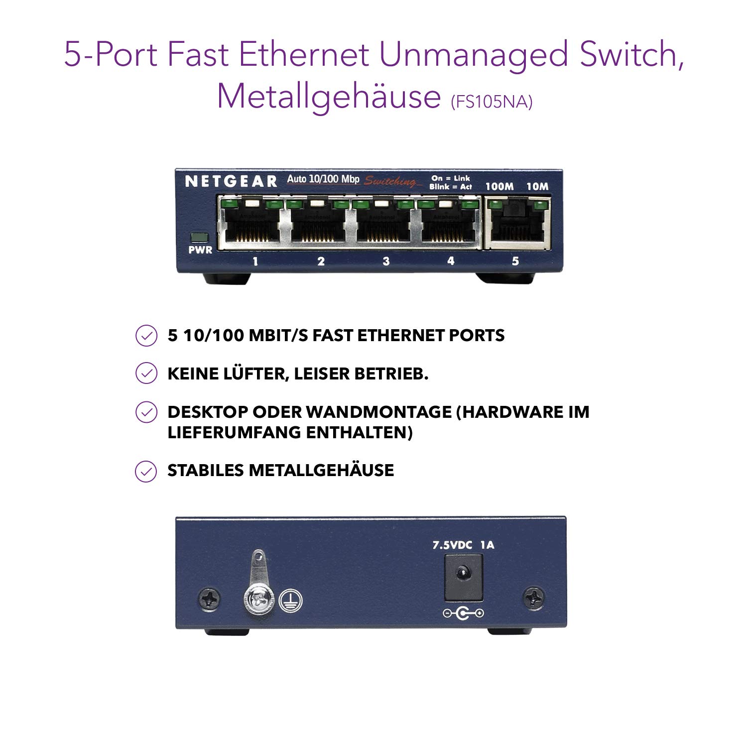 netgear-prosafe-fs105-5-port-fast-ethernet-switch-unmanaged image 3