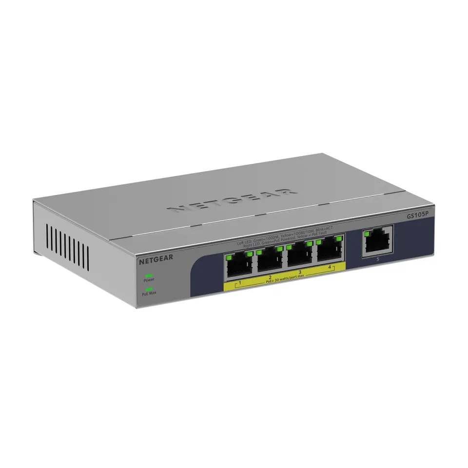 netgear-prosafe-gs105p-5-port-gigabit-poe-switch-63w image 1