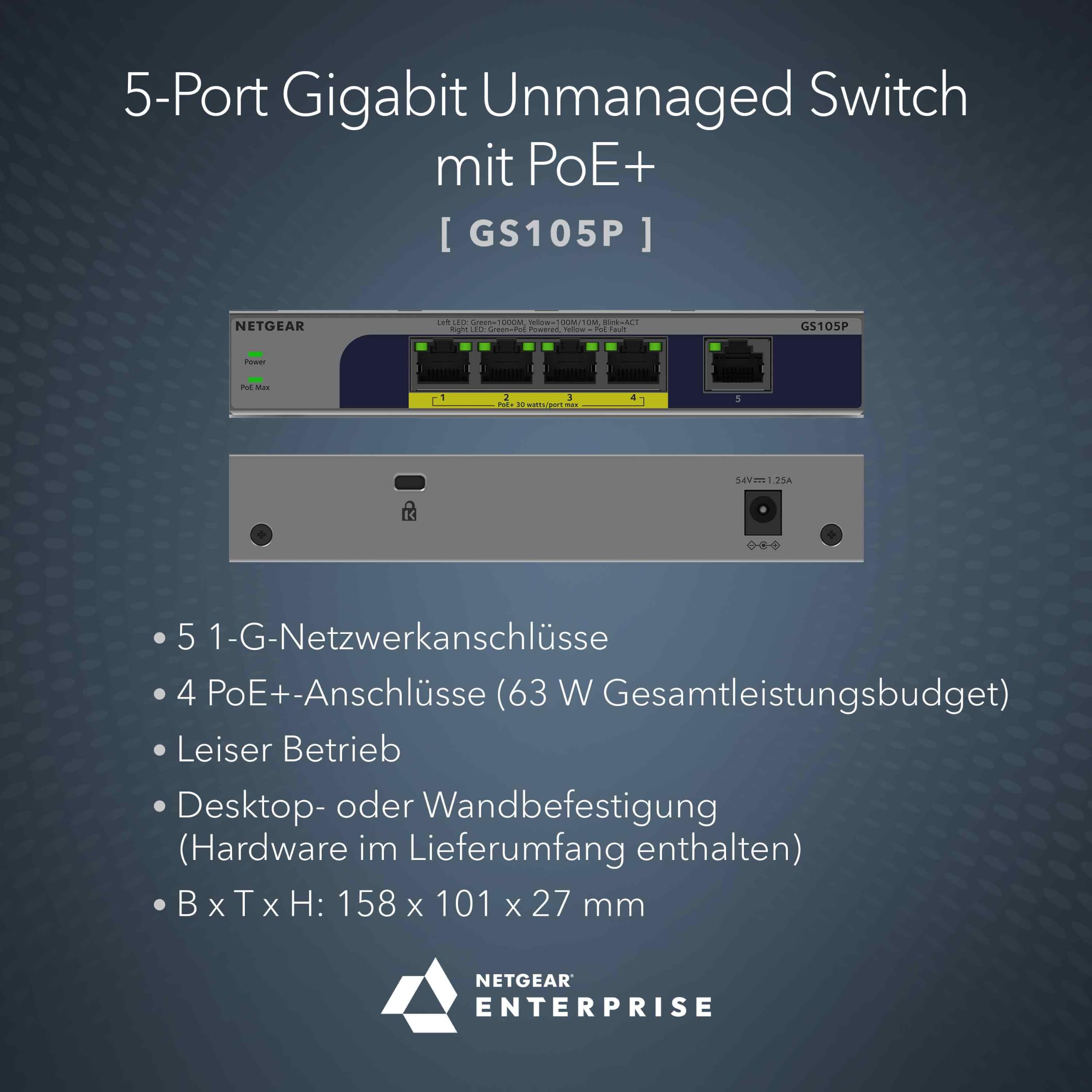 netgear-prosafe-gs105p-5-port-gigabit-poe-switch-63w image 2