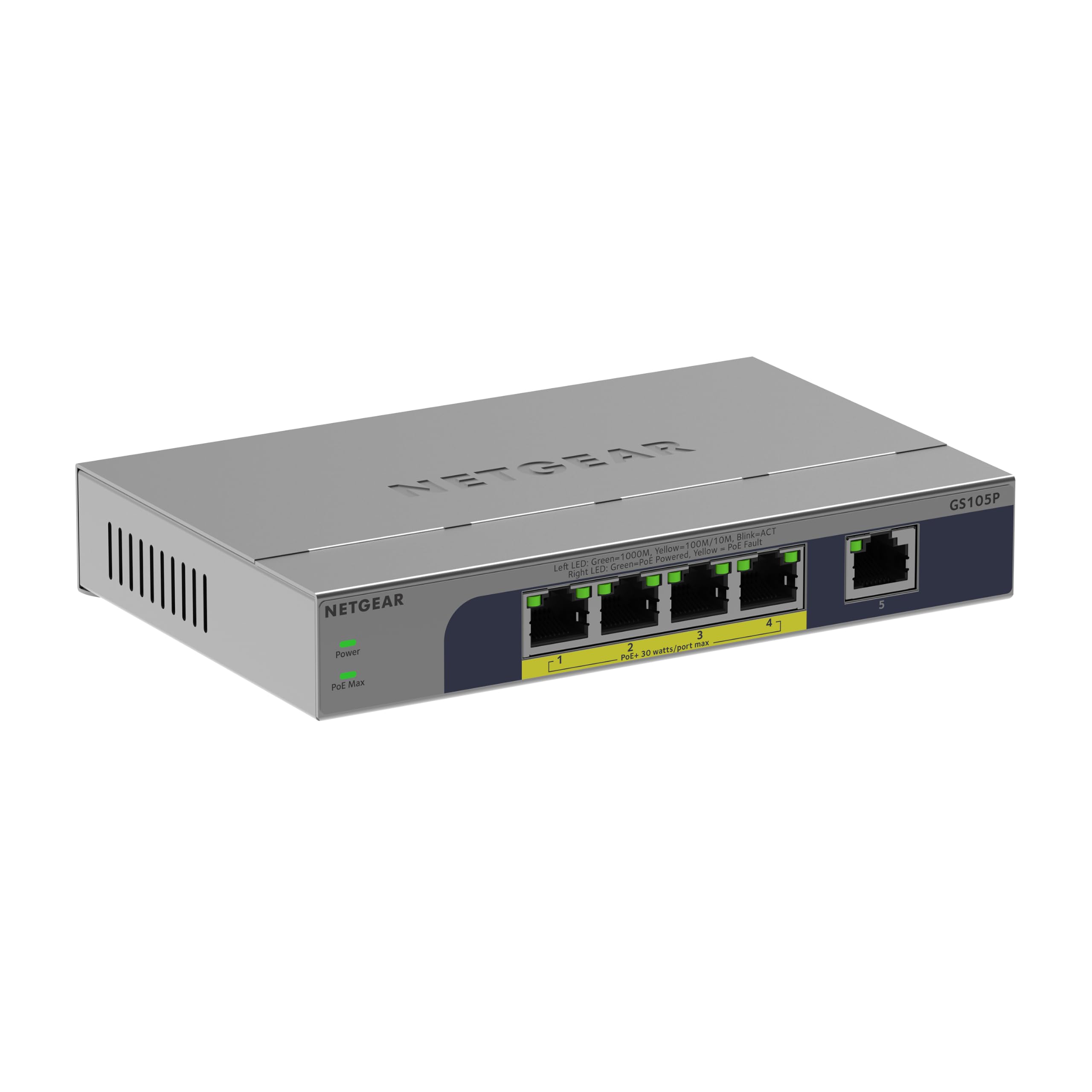 netgear-prosafe-gs105p-5-port-gigabit-poe-switch-63w image 1