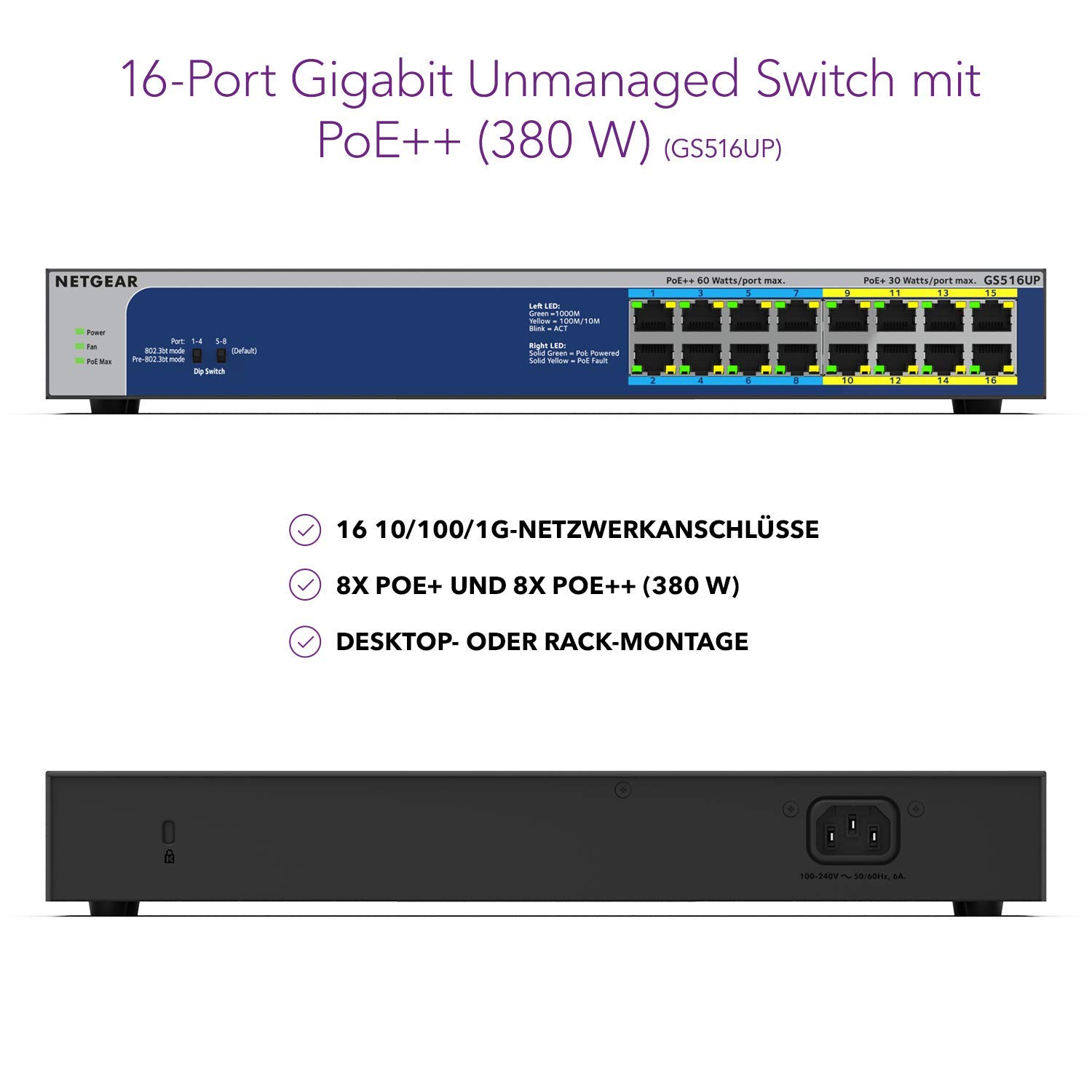 netgear-prosafe-gs516up-16-port-gigabit-poe-switch-380w image 2