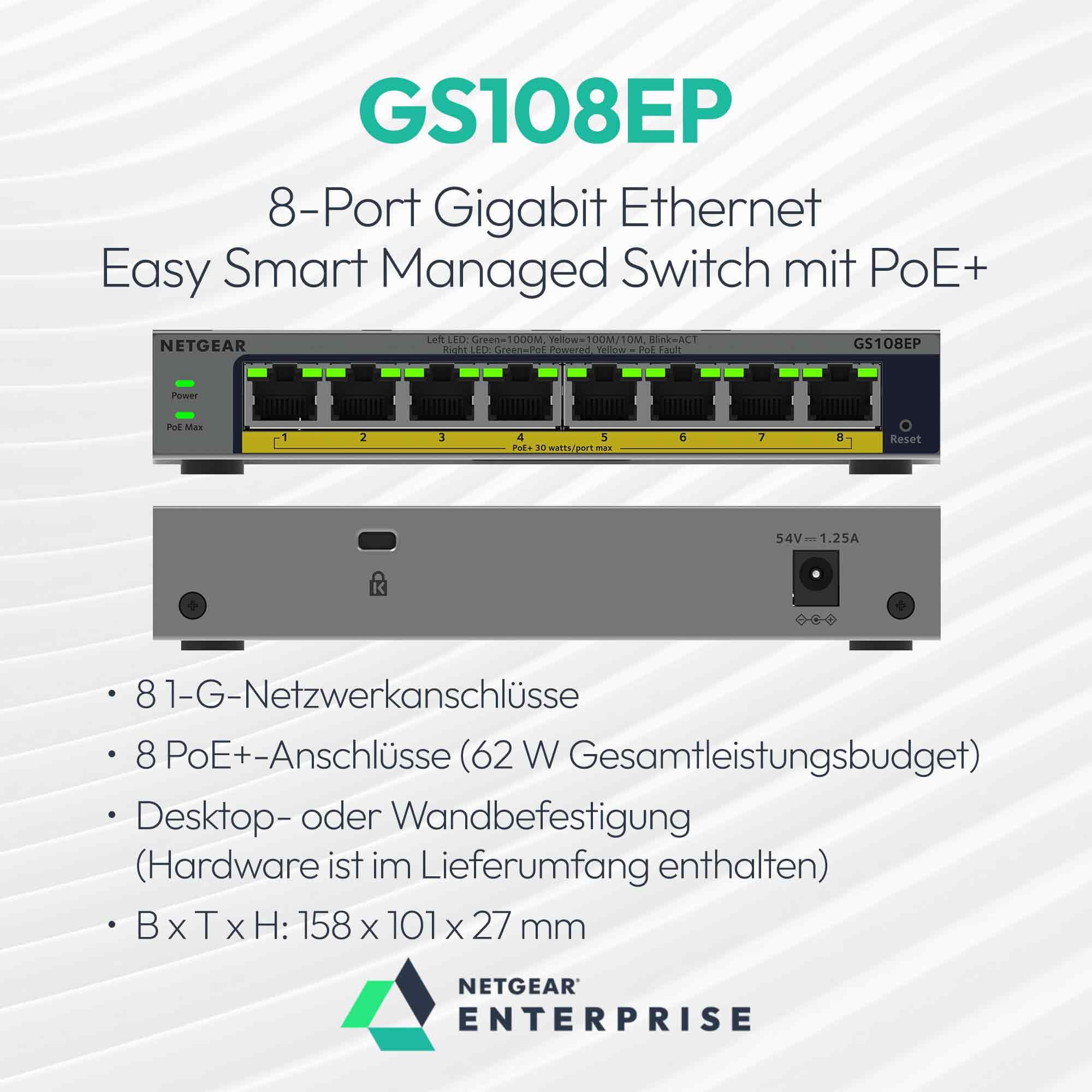 netgear-prosafe-gs108ep-8-port-gigabit-poe-switch-62w image 2