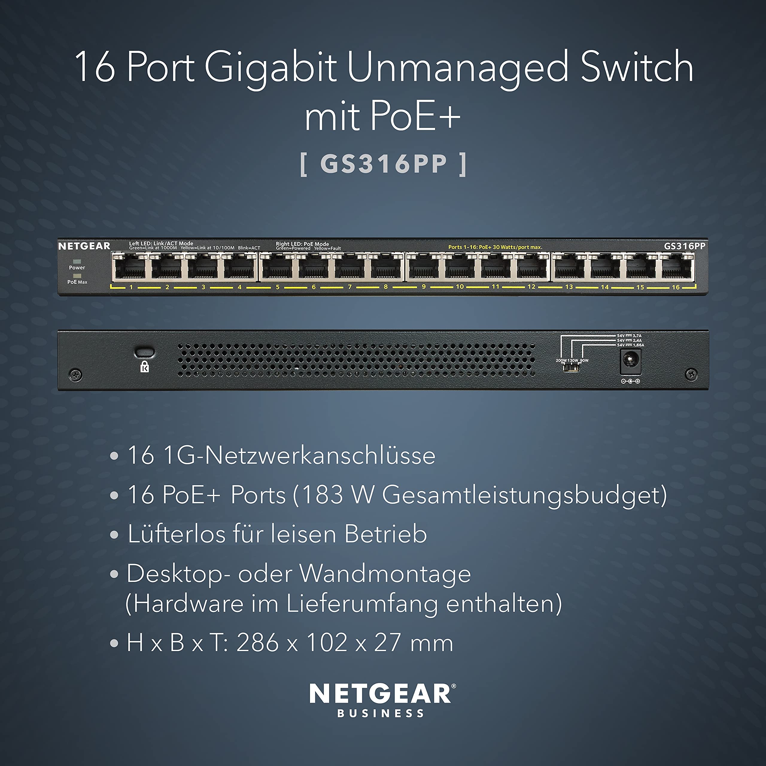 netgear-prosafe-switch-16-port-gigabit-poe-183w-unmanaged image 2